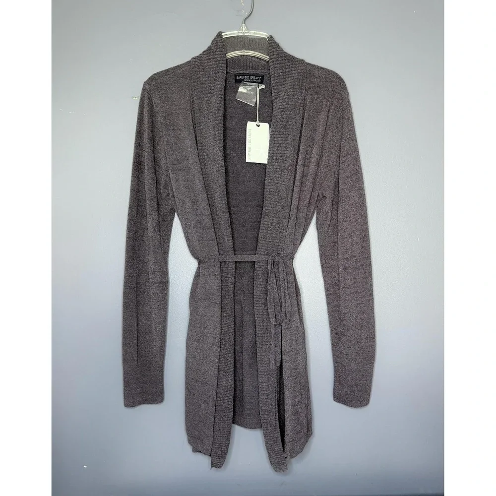 Barefoot Dreams CozyChic Ultra Lite Cardigan Sweater Womens M Gray Belted Long